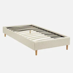 Sweeek Lit avec sommier à lattes. finition bouclette. blanc. L 203 x P 96.5 x H 30cm* Lit Simple