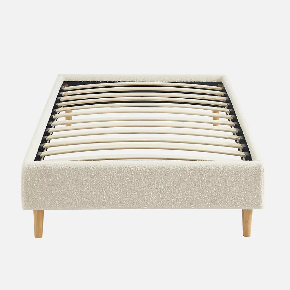 Sweeek Lit avec sommier à lattes. finition bouclette. blanc. L 203 x P 96.5 x H 30cm* Lit Simple