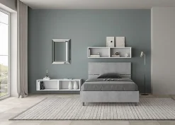 Ityhome Lit avec sommier à lattes 120x190, tête de lit inclinée Demas en béton* Lit Coffre