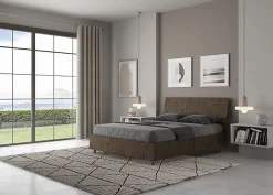 Lit avec sommier à lattes 140x190, tête de lit inclinée Demas en noyer>Ityhome Sale