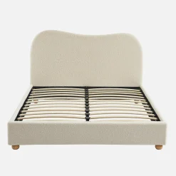 Lit avec sommier à lattes et tête de lit. blanc finition bouclette. L203 x P148 x H97cm>Sweeek