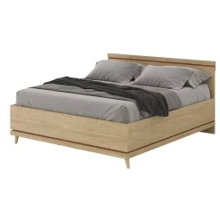 Meublorama Lit avec sommier NOKI 180x200 cm chene clair et moka Style scandinave* Lit Double