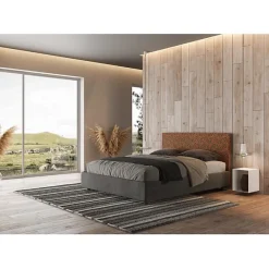 Lit avec sommier rembourré 160x200 tissu Era 04 orange Arla><noscript><img width=