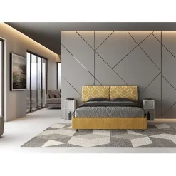 Ityhome Lit avec sommier rembourré 160x210 en tissu Agata 3 jaune Mados* Lit Coffre