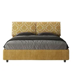 Ityhome Lit avec sommier rembourré 160x210 en tissu Agata 3 jaune Mados* Lit Coffre