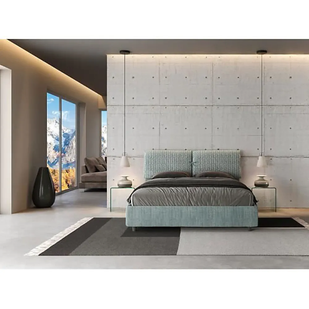 Lit avec sommier rembourré 160x200 Aragona 7 tissu bleu clair Mados>Ityhome Sale