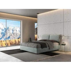 Lit avec sommier rembourré 160x200 Aragona 7 tissu bleu clair Mados><noscript><img width=