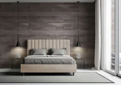 Lit avec sommier rembourré 160x200 Agueda sable microfibre><noscript><img width=