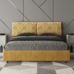 Ityhome Lit avec sommier rembourré 160x200 en tissu Agata 3 jaune Mados* Lit Coffre