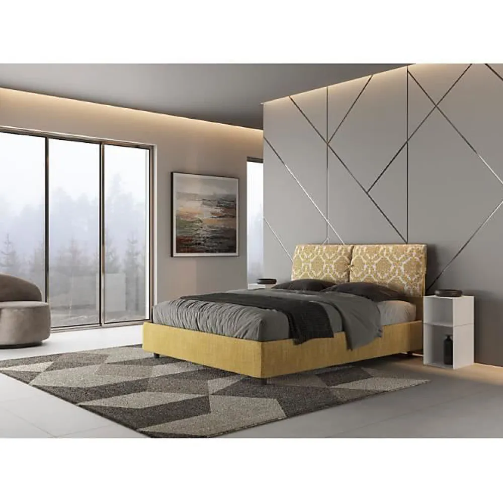 Ityhome Lit avec sommier rembourré 160x200 en tissu Agata 3 jaune Mados* Lit Coffre