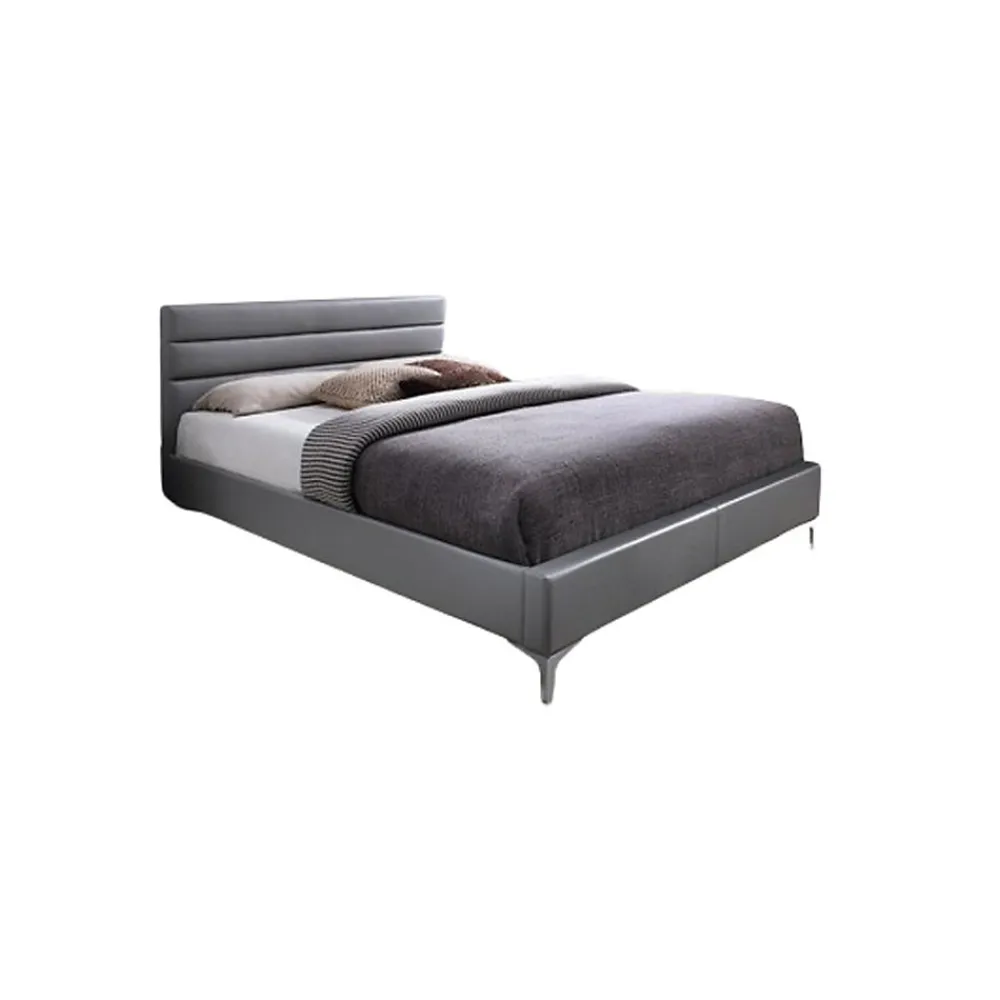 Lit avec sommier THOMAS 160x200 en simili cuir, coloris gris 215 x 99,5 x 165 cm>Meublorama