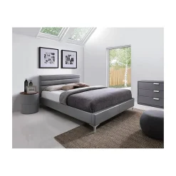 Lit avec sommier THOMAS 160x200 en simili cuir, coloris gris 215 x 99,5 x 165 cm>Meublorama