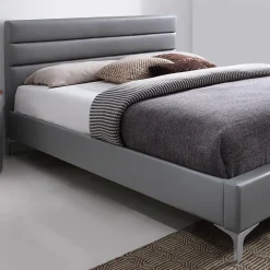 Lit avec sommier THOMAS 160x200 en simili cuir, coloris gris 215 x 99,5 x 165 cm><noscript><img width=