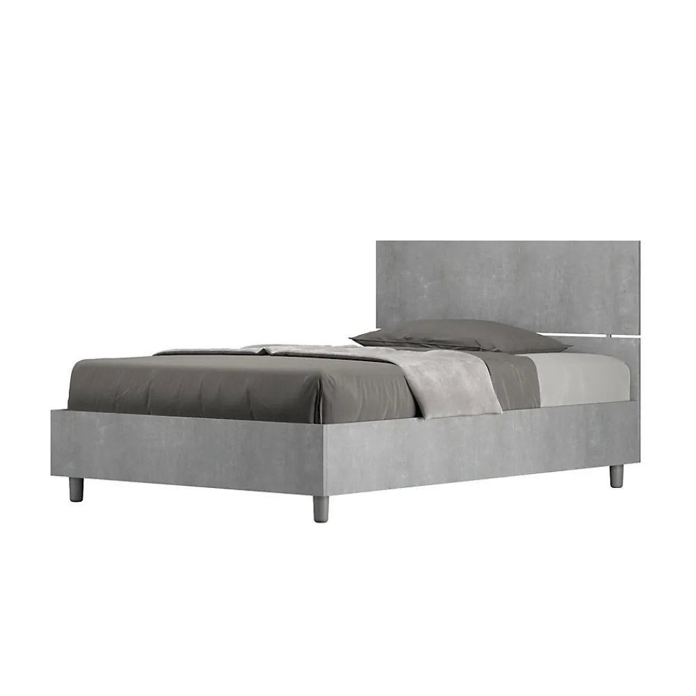 Lit avec sommier 120x190, tête de lit droite en béton Demas>Ityhome Discount