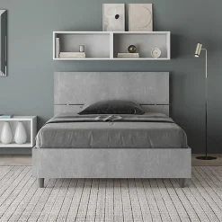 Lit avec sommier 120x190, tête de lit droite en béton Demas>Ityhome Discount