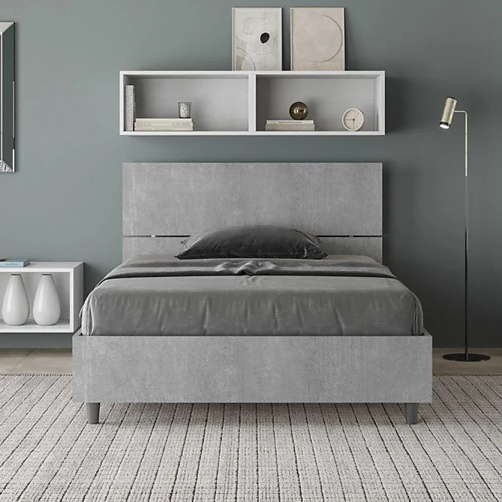 Lit avec sommier 120x190, tête de lit droite en béton Demas>Ityhome Discount