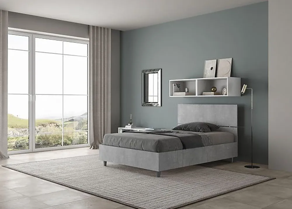 Lit avec sommier 120x190, tête de lit droite en béton Demas>Ityhome Discount