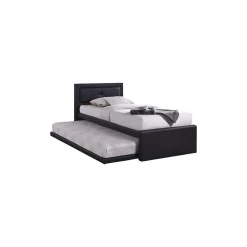 Lit avec tiroir-lit RODAN 90x200 cm en simili cuir coloris noir, sommier inclus.>Meublorama Hot