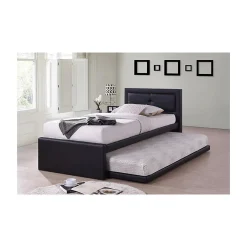 Lit avec tiroir-lit RODAN 90x200 cm en simili cuir coloris noir, sommier inclus.>Meublorama Hot