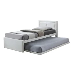 Lit avec tiroir-lit RODAN 90x200 cm Similicuir blanc Sommier inclus Style moderne>Meublorama Discount