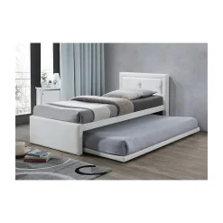 Lit avec tiroir-lit RODAN 90x200 cm Similicuir blanc Sommier inclus Style moderne><noscript><img width=