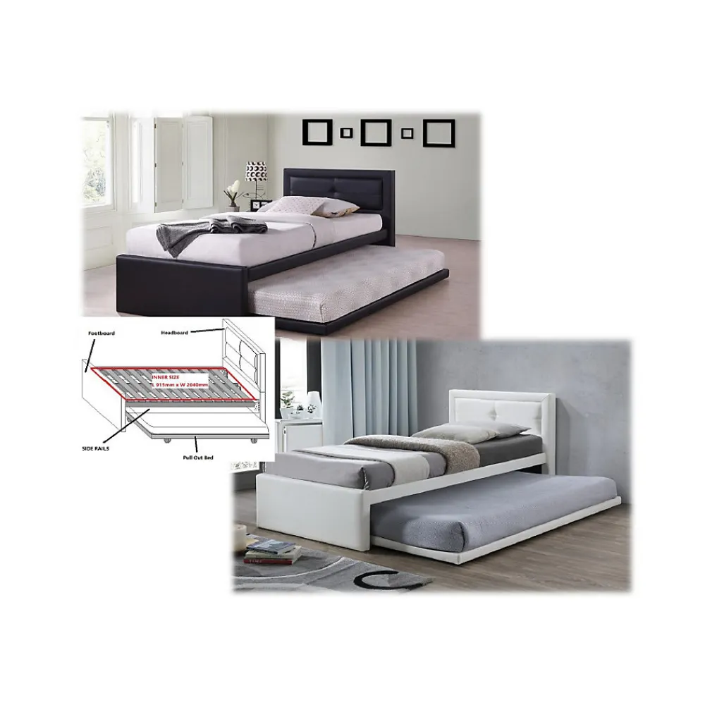 Lit avec tiroir-lit RODAN 90x200 cm Similicuir blanc Sommier inclus Style moderne>Meublorama Discount