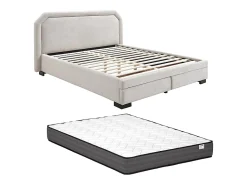 Vente-unique Lit avec tiroirs 160 x 200 cm - Tissu - Beige + Matelas - INASTO* Lit Avec Rangement