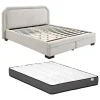 Lit avec tiroirs 180 x 200 cm - Tissu - Beige + Matelas - INASTO>Vente-unique