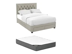Vente-unique Lit avec tiroirs 160 x 200 cm - Tissu velours - Beige + Matelas - LEOPOLD* Lit Avec Rangement