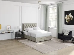 Vente-unique Lit avec tiroirs 180 x 200 cm - Tissu velours - Beige + Matelas - LEOPOLD* Lit Avec Rangement