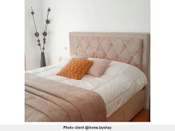 Vente-unique Lit avec tiroirs 180 x 200 cm - Tissu velours - Beige - LEOPOLD* Lit Avec Rangement