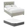 Lit avec tiroirs 140 x 190 cm - Tissu velours - Beige + Matelas - LEOPOLD>Vente-unique Clearance