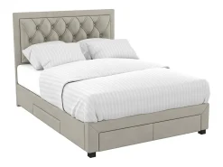 Lit avec tiroirs 140 x 190 cm - Tissu velours - Beige + Matelas - LEOPOLD><noscript><img width=
