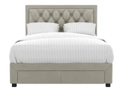 Lit avec tiroirs 140 x 190 cm - Tissu velours - Beige + Matelas - LEOPOLD><noscript><img width=