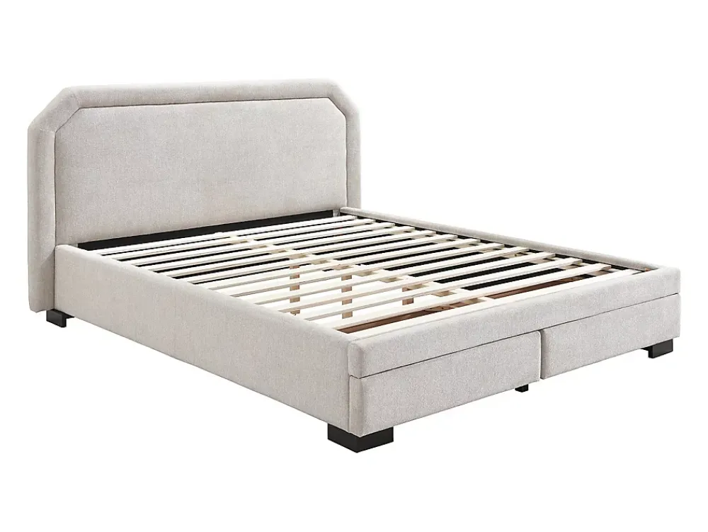 Vente-unique Lit avec tiroirs 180 x 200 cm - Tissu - Beige - INASTO* Lit Avec Rangement