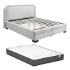 Lit avec tiroirs 140 x 190 cm - Tissu - Gris clair + Matelas - INASTO>Vente-unique Clearance