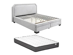 Lit avec tiroirs 140 x 190 cm - Tissu - Gris clair + Matelas - INASTO>Vente-unique Clearance