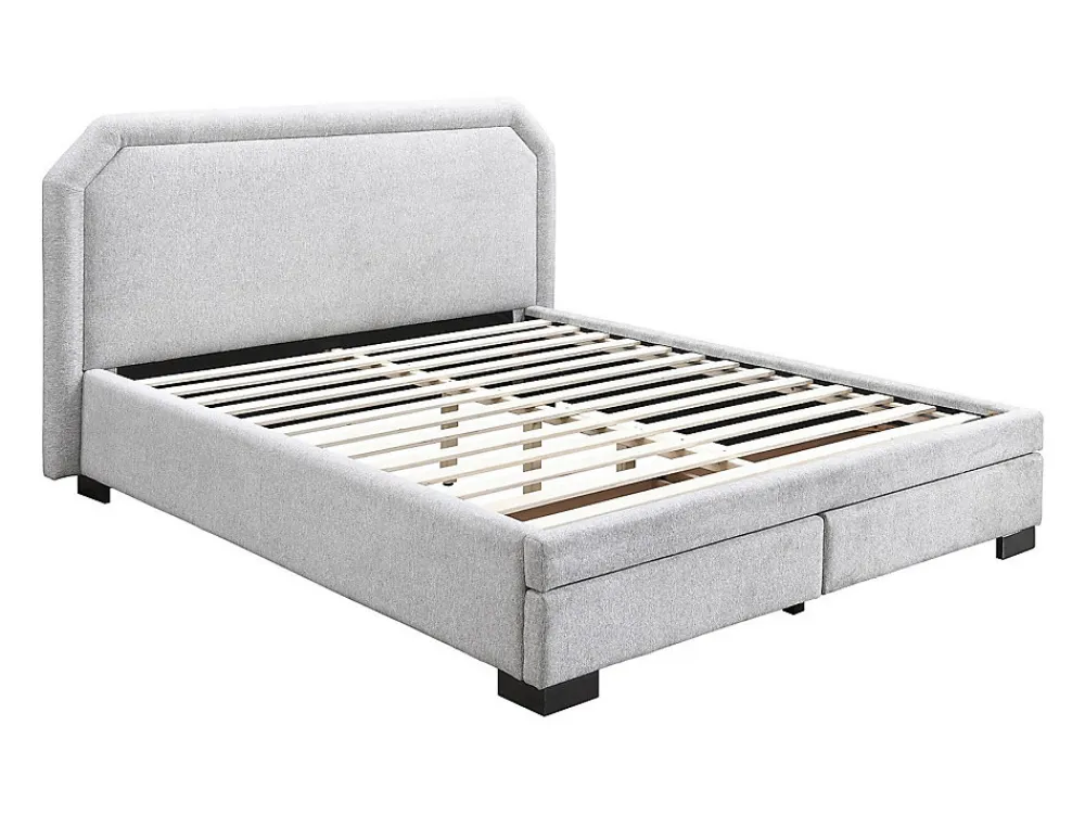 Lit avec tiroirs 140 x 190 cm - Tissu - Gris clair + Matelas - INASTO>Vente-unique Clearance