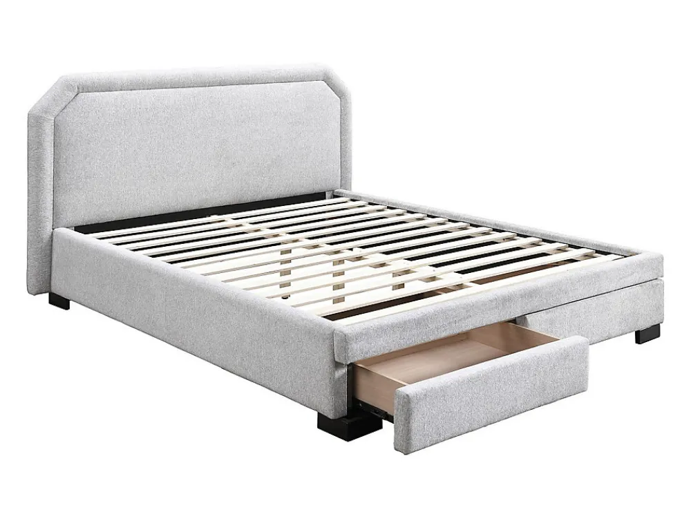 Lit avec tiroirs 140 x 190 cm - Tissu - Gris clair + Matelas - INASTO>Vente-unique Clearance