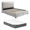 Lit avec tiroirs 160 x 200 cm - Tissu - Beige + Matelas - LEOPOLD>Vente-unique Outlet