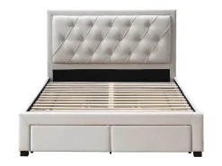 Lit avec tiroirs 160 x 200 cm - Tissu - Beige + Matelas - LEOPOLD><noscript><img width=