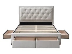 Vente-unique Lit avec tiroirs 160 x 200 cm - Tissu - Beige - LEOPOLD* Lit Avec Rangement