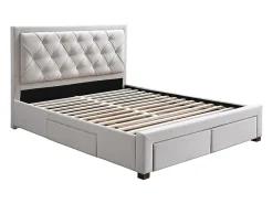 Vente-unique Lit avec tiroirs 160 x 200 cm - Tissu - Beige - LEOPOLD* Lit Avec Rangement