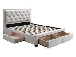 Vente-unique Lit avec tiroirs 160 x 200 cm - Tissu - Beige - LEOPOLD* Lit Avec Rangement