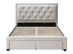 Vente-unique Lit avec tiroirs 160 x 200 cm - Tissu - Beige - LEOPOLD* Lit Avec Rangement