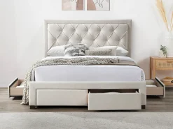 Vente-unique Lit avec tiroirs 160 x 200 cm - Tissu - Beige - LEOPOLD* Lit Avec Rangement