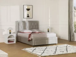 Vente-unique Lit avec tiroirs 140 x 190 cm - Tissu velours - Beige - LEOPOLD* Lit Avec Rangement