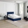Vente-unique Lit avec tiroirs 160 x 200 cm - Tissu velours bleu + Matelas - LEOPOLD* Lit Avec Rangement