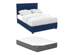 Vente-unique Lit avec tiroirs 160 x 200 cm - Tissu velours bleu + Matelas - LEOPOLD* Lit Avec Rangement