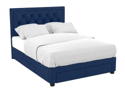 Vente-unique Lit avec tiroirs 160 x 200 cm - Tissu velours bleu + Matelas - LEOPOLD* Lit Avec Rangement